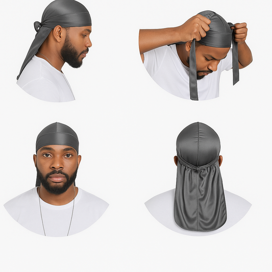 Metal grey 100% premium Satin Durag